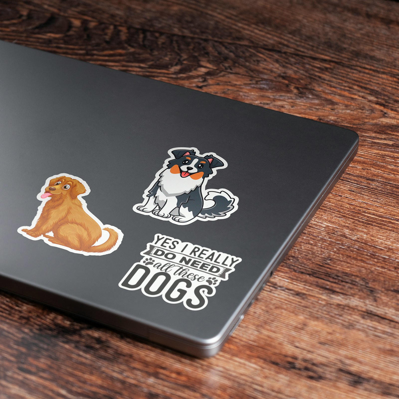 Laptop decorated with colorful stickers